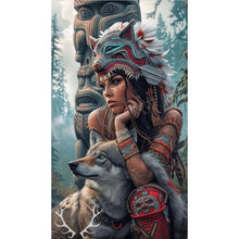 Load image into Gallery viewer, Diamond Painting - Full Round - Indian woman and wolf (40*70CM)
