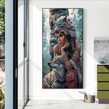 Load image into Gallery viewer, Diamond Painting - Full Round - Indian woman and wolf (40*70CM)
