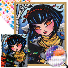 Load image into Gallery viewer, AB Diamond Painting - Full Round - Girl and black cat in the snow (40*50CM)
