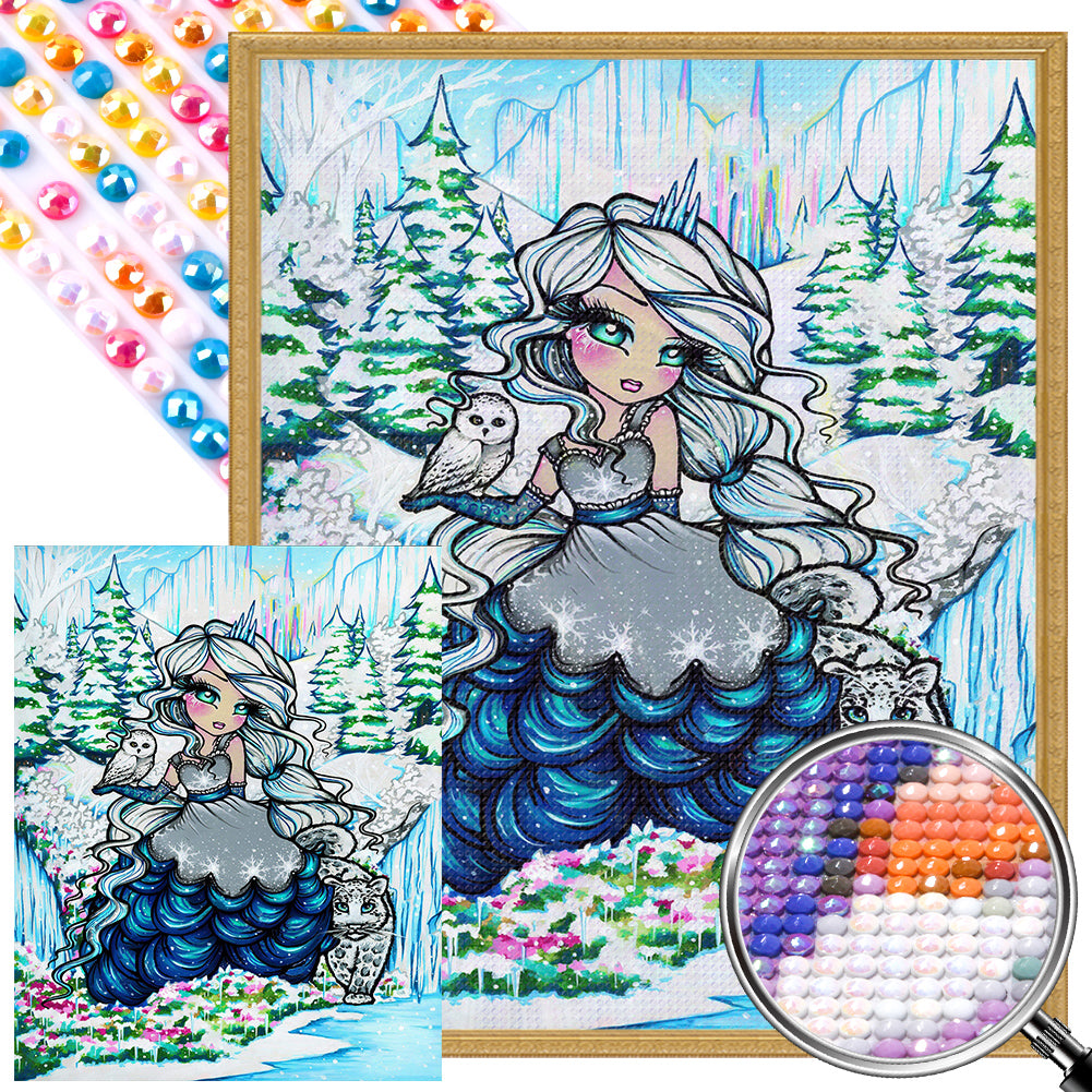 AB Diamond Painting - Full Round - Girl and snow creatures in the snow (40*50CM)