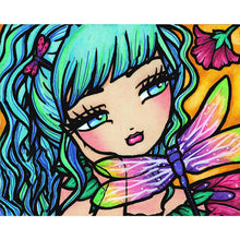 Load image into Gallery viewer, AB Diamond Painting - Full Round - Beautiful girl and dragonfly (50*40CM)
