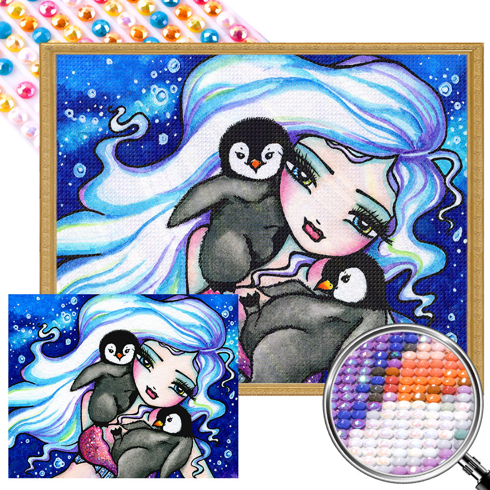 AB Diamond Painting - Full Round - Snow girl and little penguin (50*40CM)