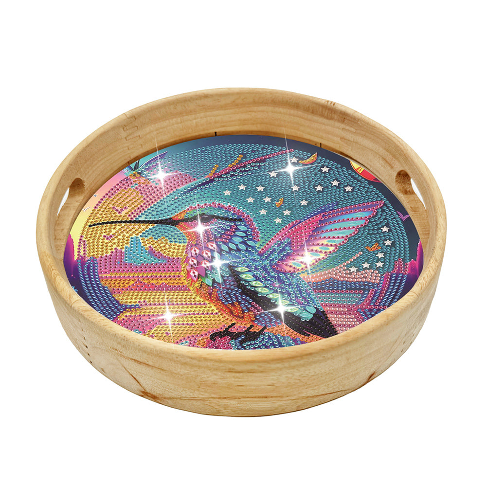 Wooden Cartoon Round Diamond Decorative Serving Tray for Desk Coffee Table