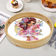 Load image into Gallery viewer, Wooden Cartoon Round Diamond Decorative Serving Tray for Desk Coffee Table
