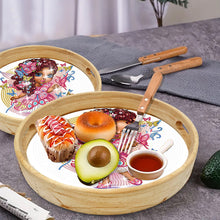 Load image into Gallery viewer, Wooden Cartoon Round Diamond Decorative Serving Tray for Desk Coffee Table
