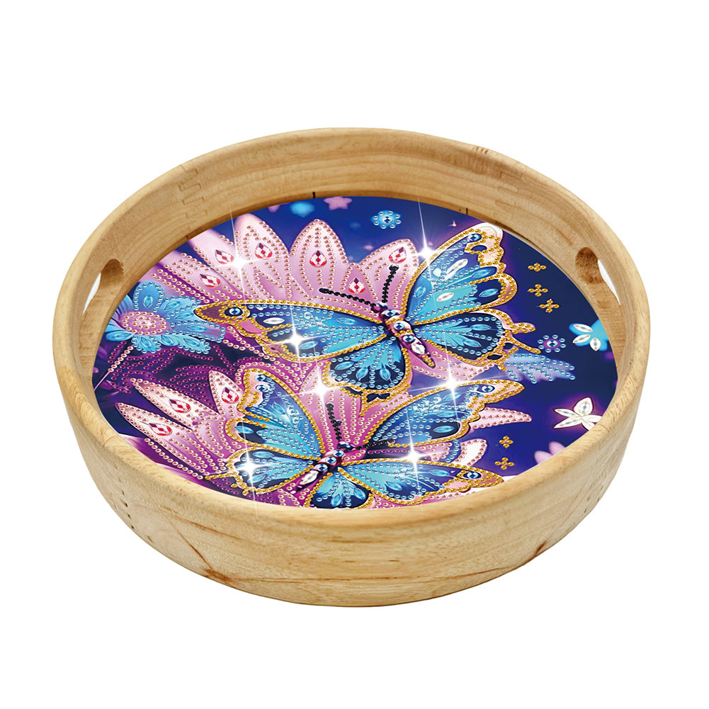Wooden Cartoon Round Diamond Decorative Serving Tray for Desk Coffee Table