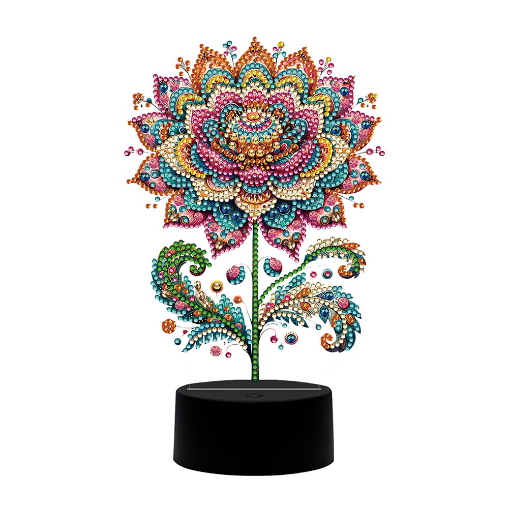 Flower Diamond Painting Night Light 5D DIY Diamond Painting Lamp (Flower A)