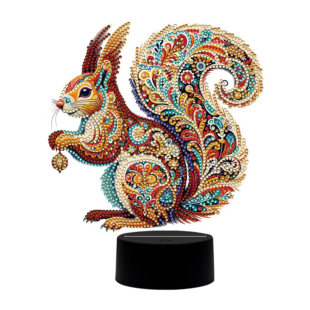 Animal Diamond Painting Night Light 5D DIY Diamond Painting Lamp (Squirrel)