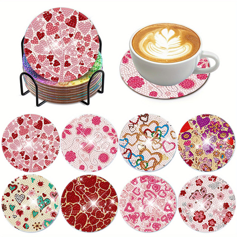 8Pcs Diamond Painting Coasters Love Pattern Diamond Art Painting Kits for Decor