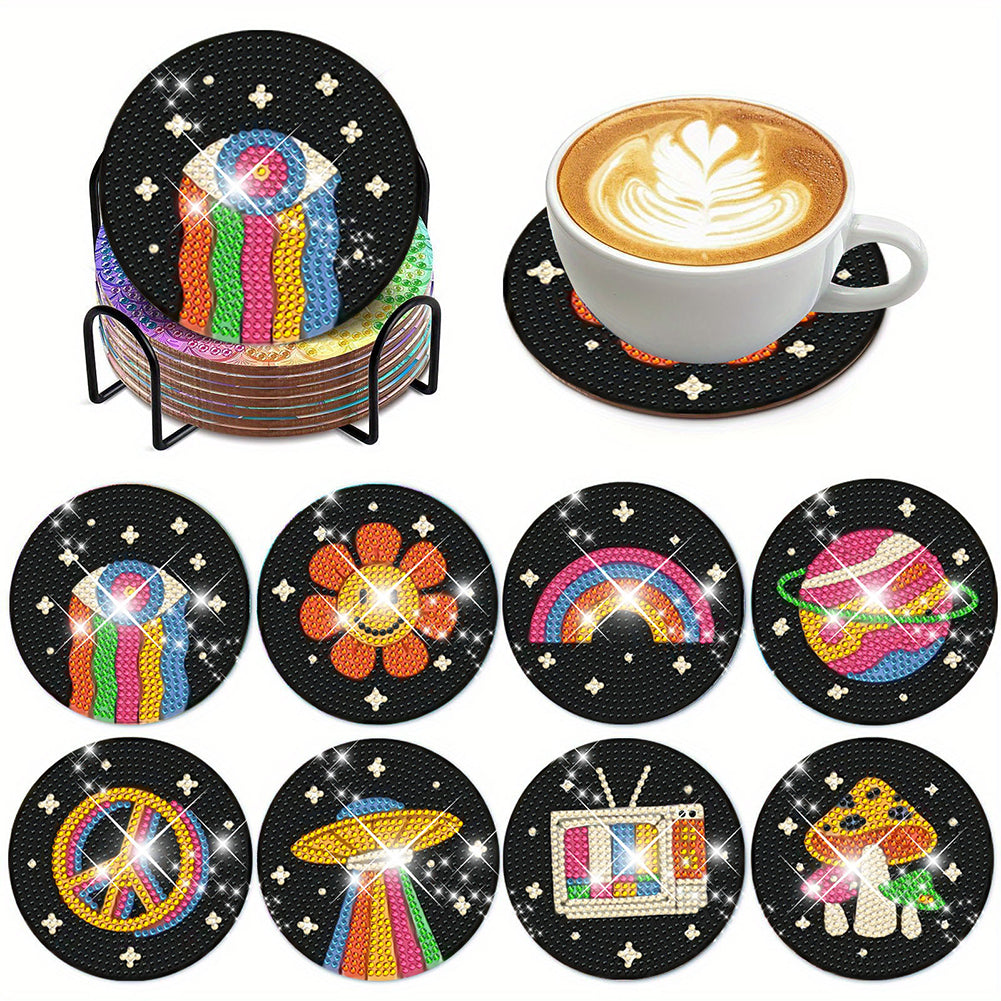 8Pcs Diamond Painting Coasters Colorful Objects Diamond Art Painting Kits