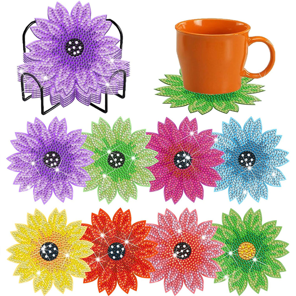 8Pcs Diamond Painting Coasters Flowers Diamond Art Painting Kits for Home Decor