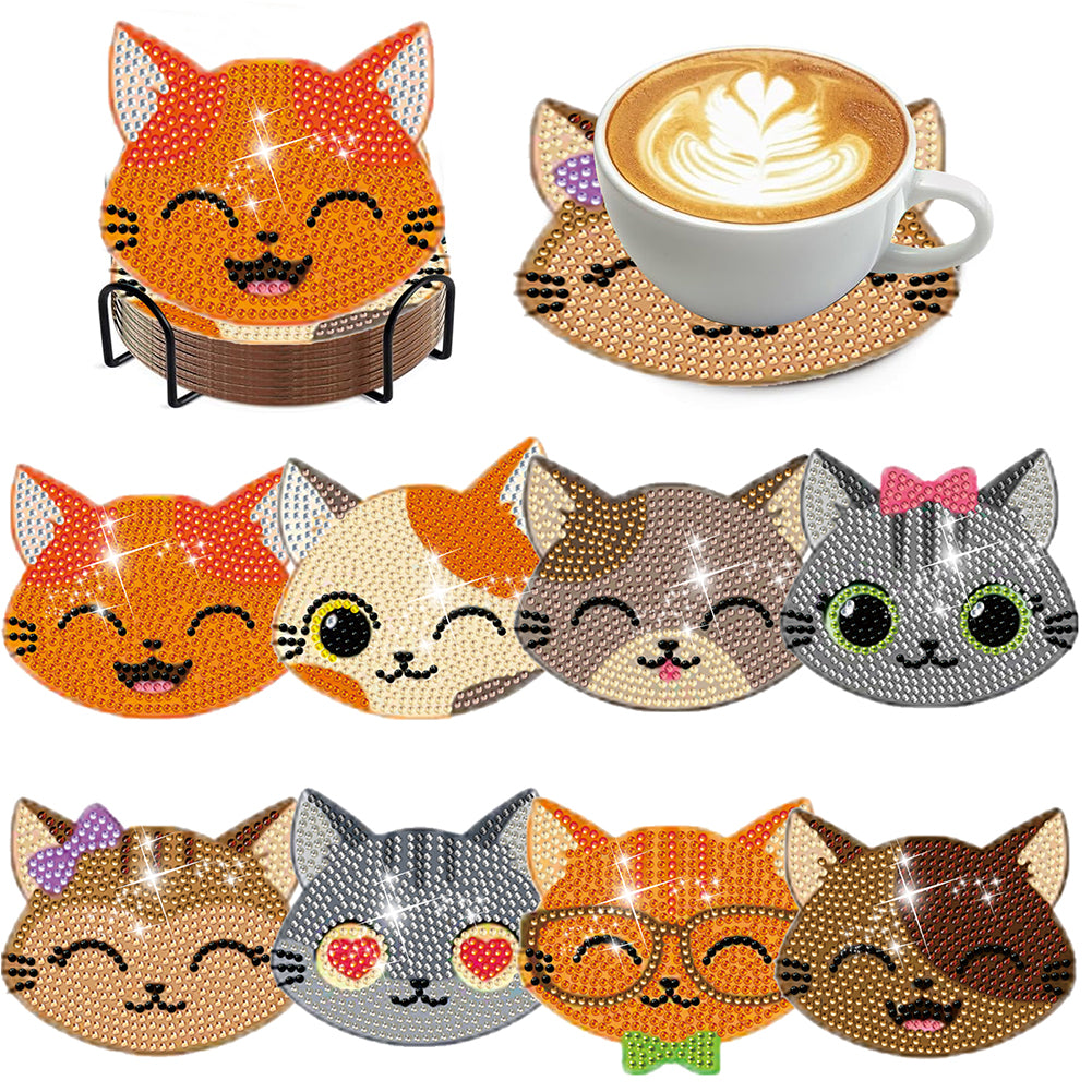 8Pcs Diamond Painting Coasters Cat Diamond Art Painting Kits for Home Decor