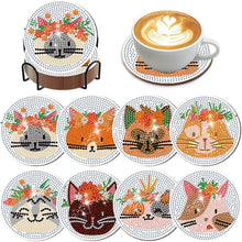 Load image into Gallery viewer, 8Pcs Diamond Painting Coasters Cat and Flower Diamond Art Painting Kits
