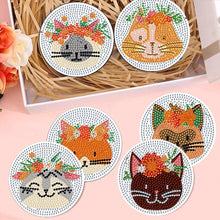 Load image into Gallery viewer, 8Pcs Diamond Painting Coasters Cat and Flower Diamond Art Painting Kits
