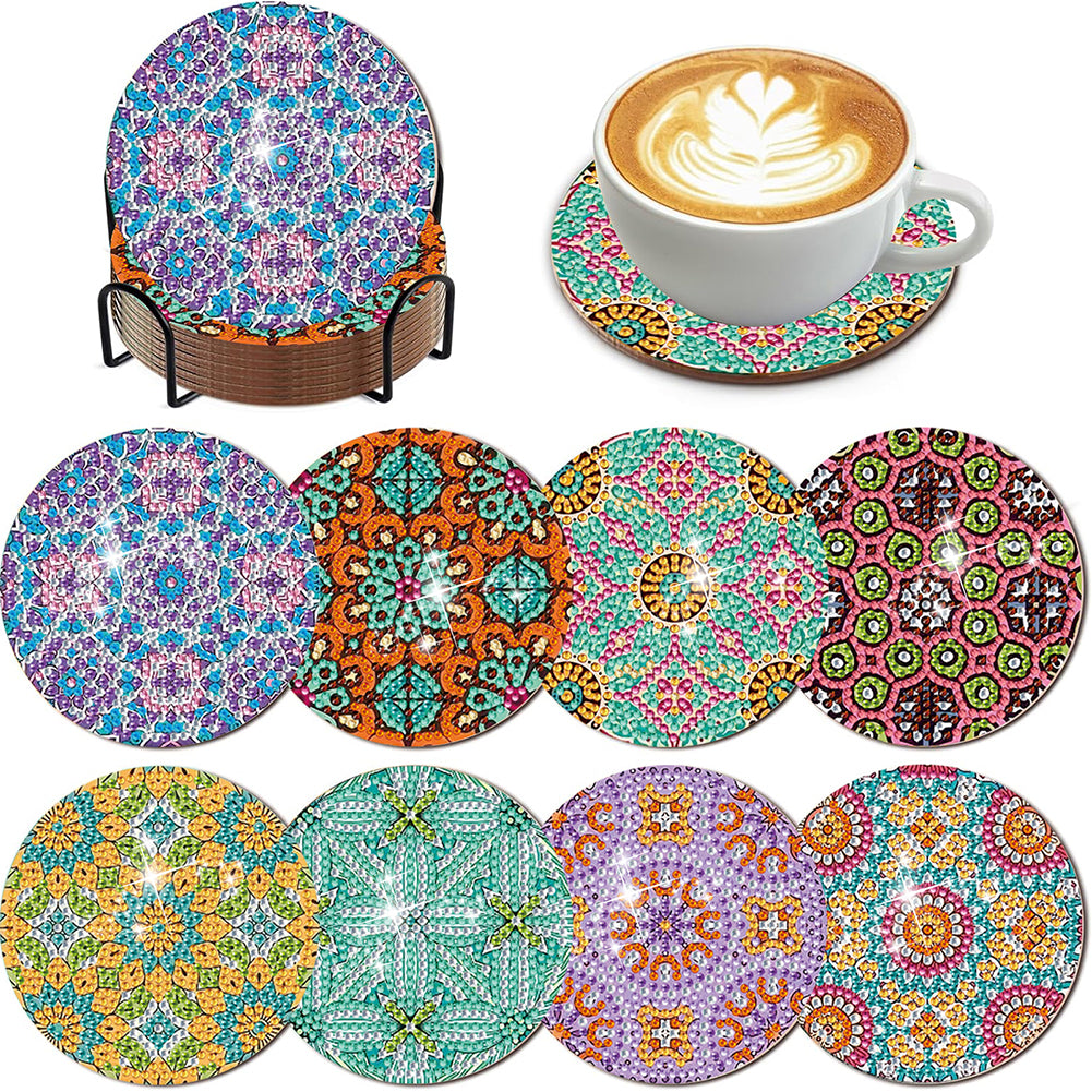 8Pcs Wooden Pattern DIY Diamond Painting Coasters Diamond Dot Kits for Beginners