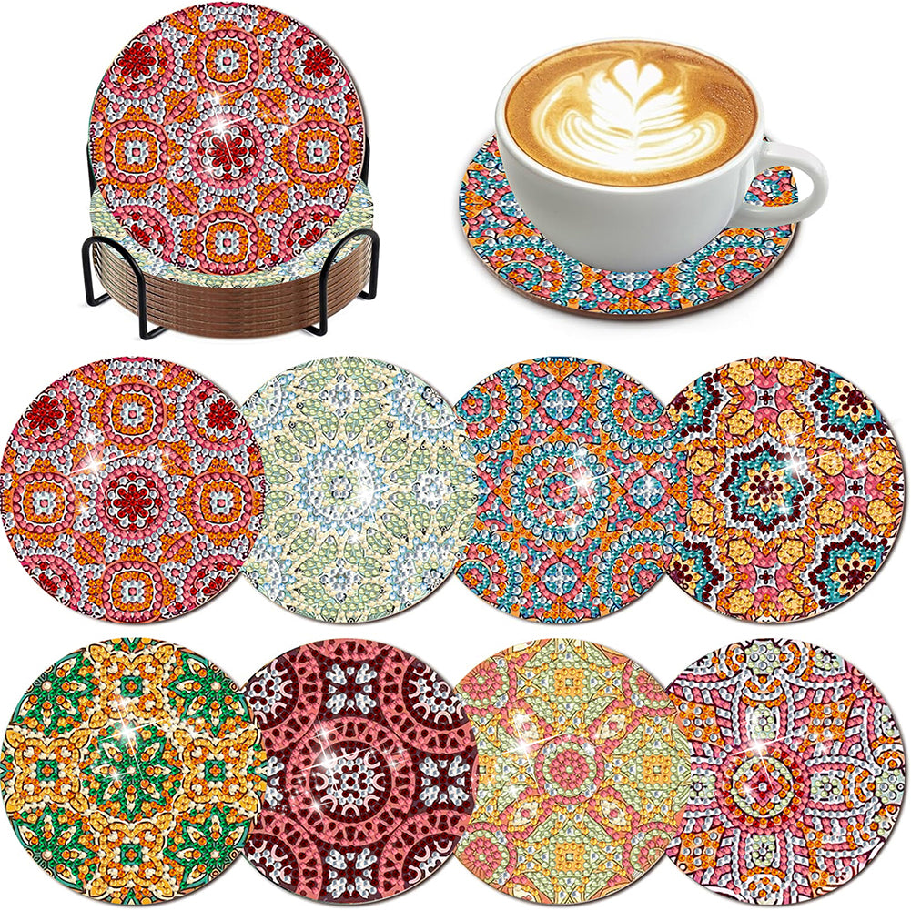 8Pcs Wooden Pattern DIY Diamond Painting Coasters Diamond Dot Kits for Beginners
