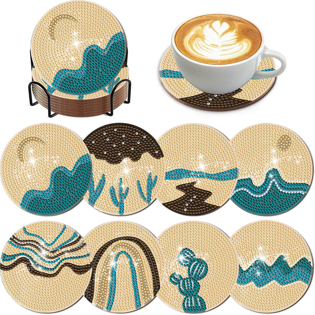 8Pcs Wooden Ripple DIY Diamond Painting Coasters Diamond Dot Kits for Beginners