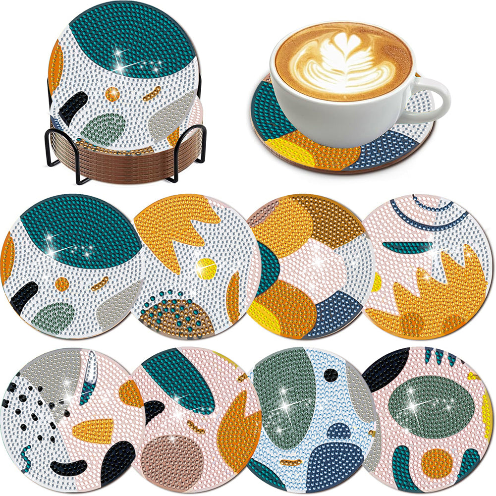8Pcs Wooden Simple Pattern DIY Diamond Painting Coasters Diamond Dot Kits