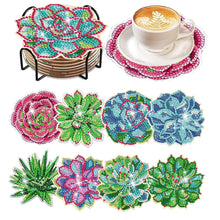 Load image into Gallery viewer, 8Pcs Acrylic Succulents Diamond Painting Coasters Diamond Dot Kits for Party
