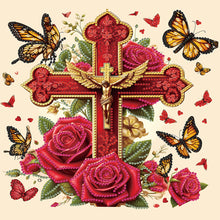 Load image into Gallery viewer, Diamond Painting - Partial Special Shaped - cross and flowers (30*30CM)
