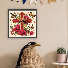 Load image into Gallery viewer, Diamond Painting - Partial Special Shaped - cross and flowers (30*30CM)
