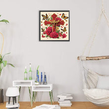 Load image into Gallery viewer, Diamond Painting - Partial Special Shaped - cross and flowers (30*30CM)
