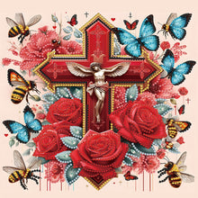 Load image into Gallery viewer, Diamond Painting - Partial Special Shaped - cross and flowers (30*30CM)
