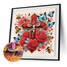 Load image into Gallery viewer, Diamond Painting - Partial Special Shaped - cross and flowers (30*30CM)
