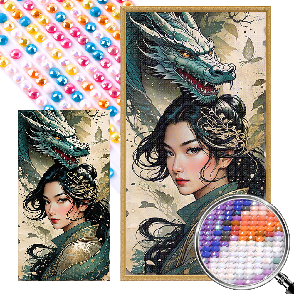 AB Diamond Painting - Full Round - Dragon and oriental classical girl (40*75CM)