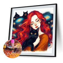 Load image into Gallery viewer, Diamond Painting - Full Round - Black cat and girl (40*40CM)
