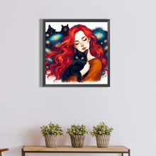 Load image into Gallery viewer, Diamond Painting - Full Round - Black cat and girl (40*40CM)
