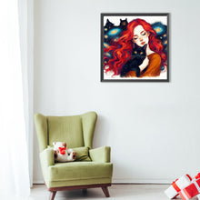Load image into Gallery viewer, Diamond Painting - Full Round - Black cat and girl (40*40CM)

