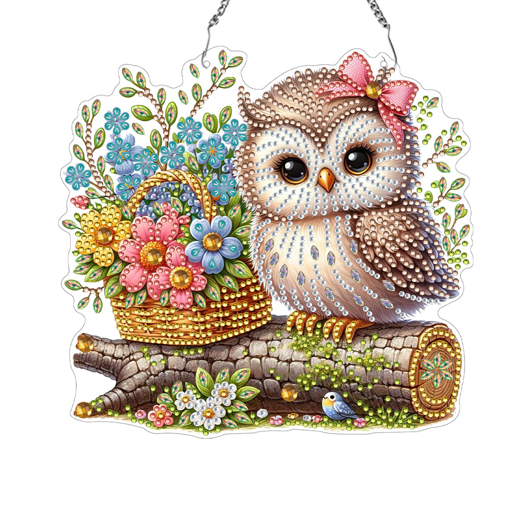 Acrylic Owl 5D DIY Diamond Painting Dots Pendant for Wall Garden Window Decor