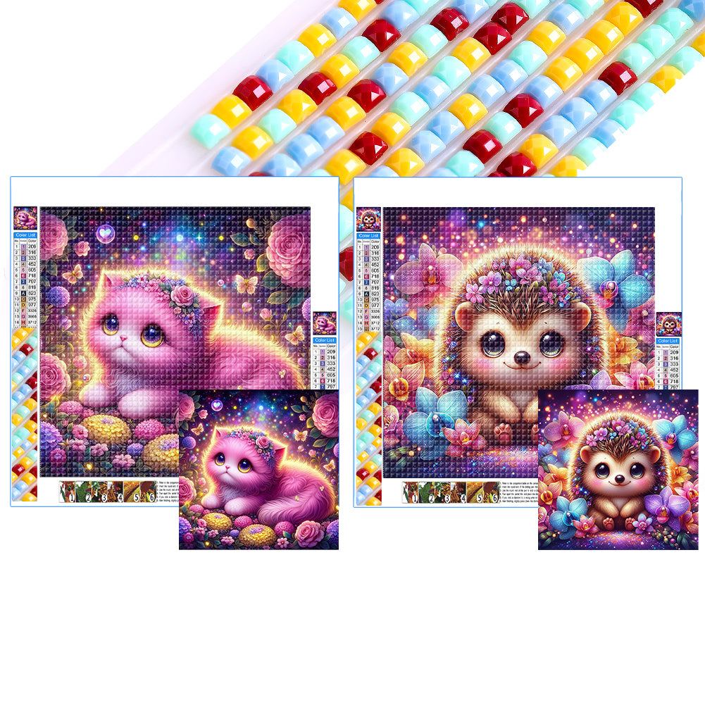 2pcs Square Diamond Painting Set - Cat hedgehog (40*40CM)