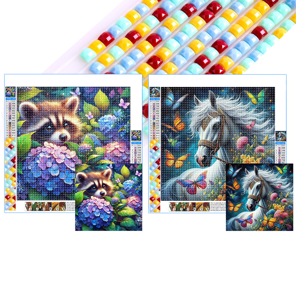 2pcs Square Diamond Painting Set - Brown bear and white horse (40*40CM)