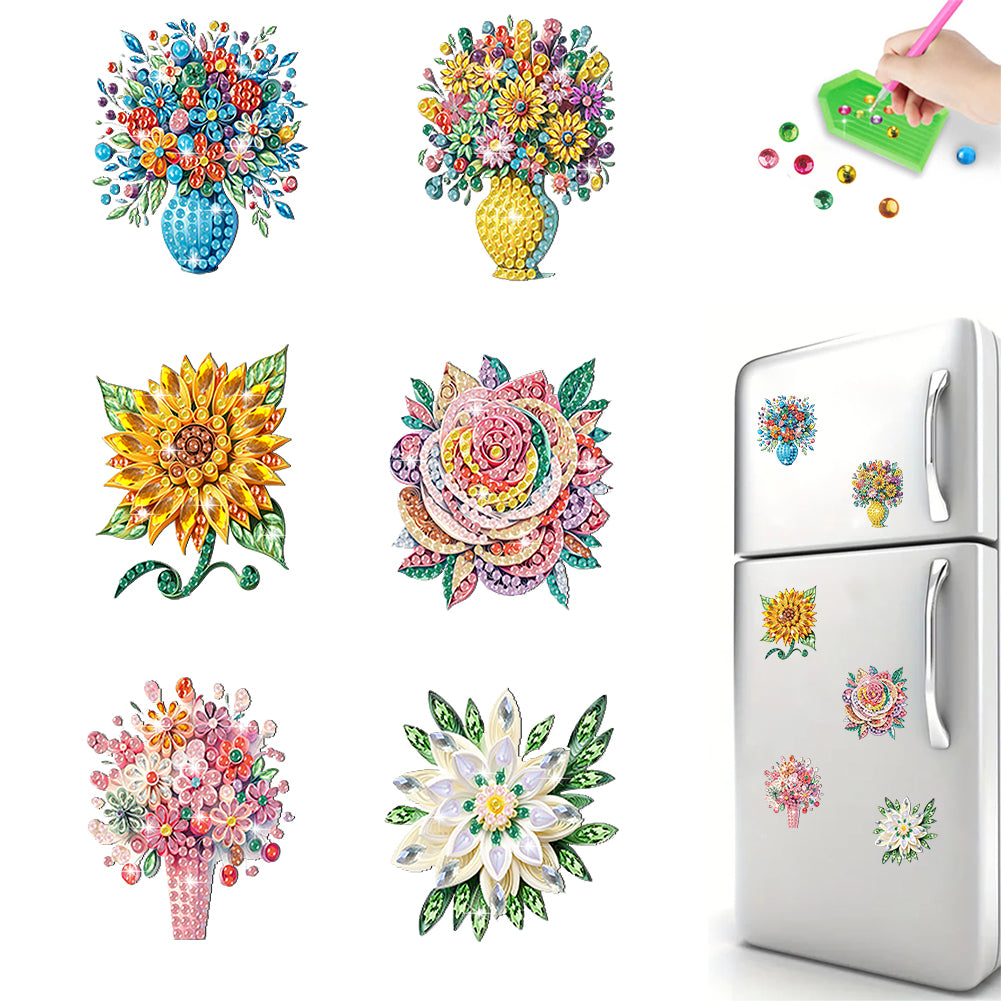 6Pcs Acrylic Special Shape Flower Fridge Stickers Diamond Painting Fridge Magnet