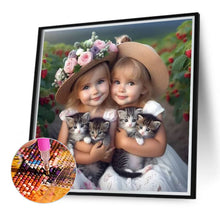 Load image into Gallery viewer, Diamond Painting - Full Round - Garden girl holding a kitten (40*40CM)
