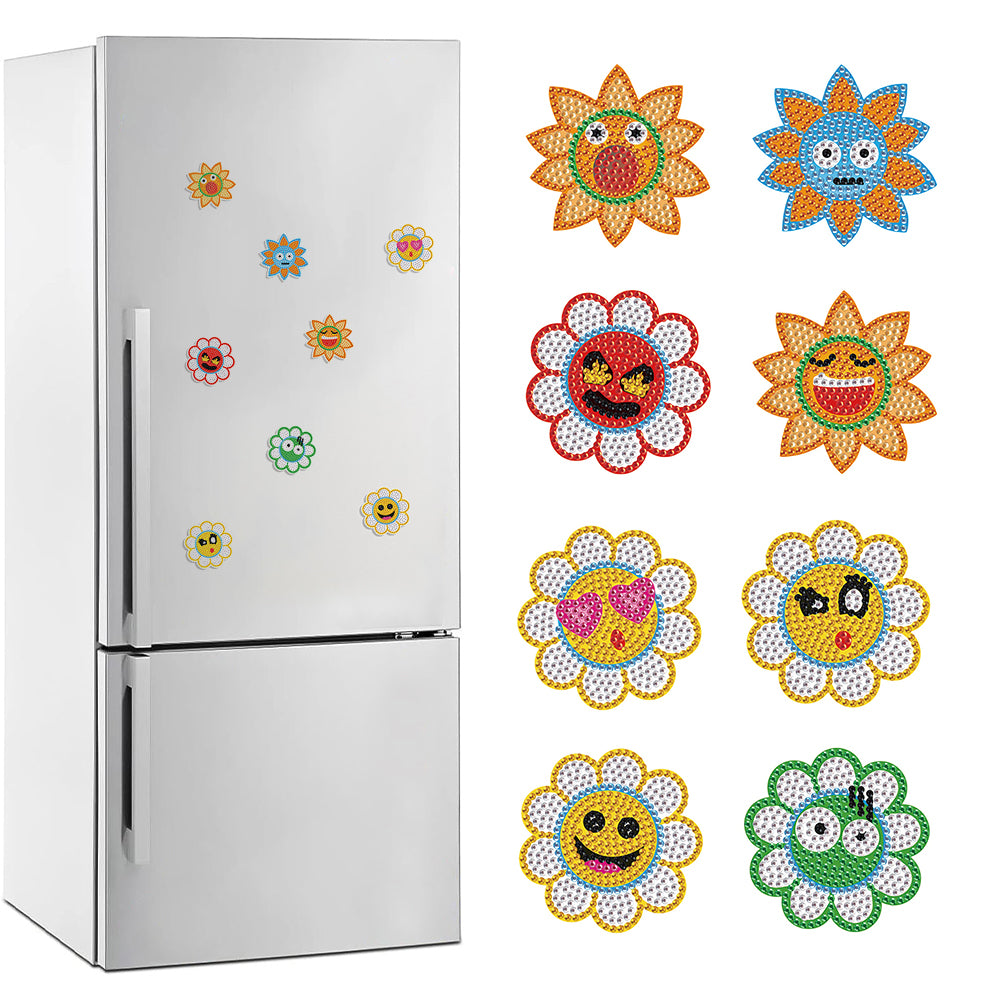 8Pcs Special Shape Summer Flowers Diamond Painting Fridge Magnet for Home Decor