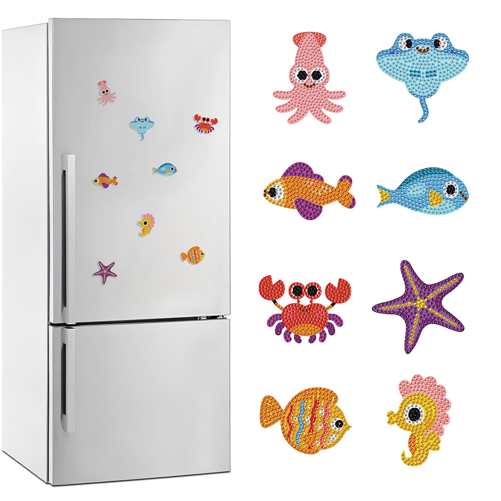 8Pcs Special Shape Ocean Animals Diamond Painting Fridge Magnet for Home Decor