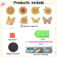 Load image into Gallery viewer, 8Pcs Special Shape Sunflowers Butterflies Diamond Painting Fridge Magnet
