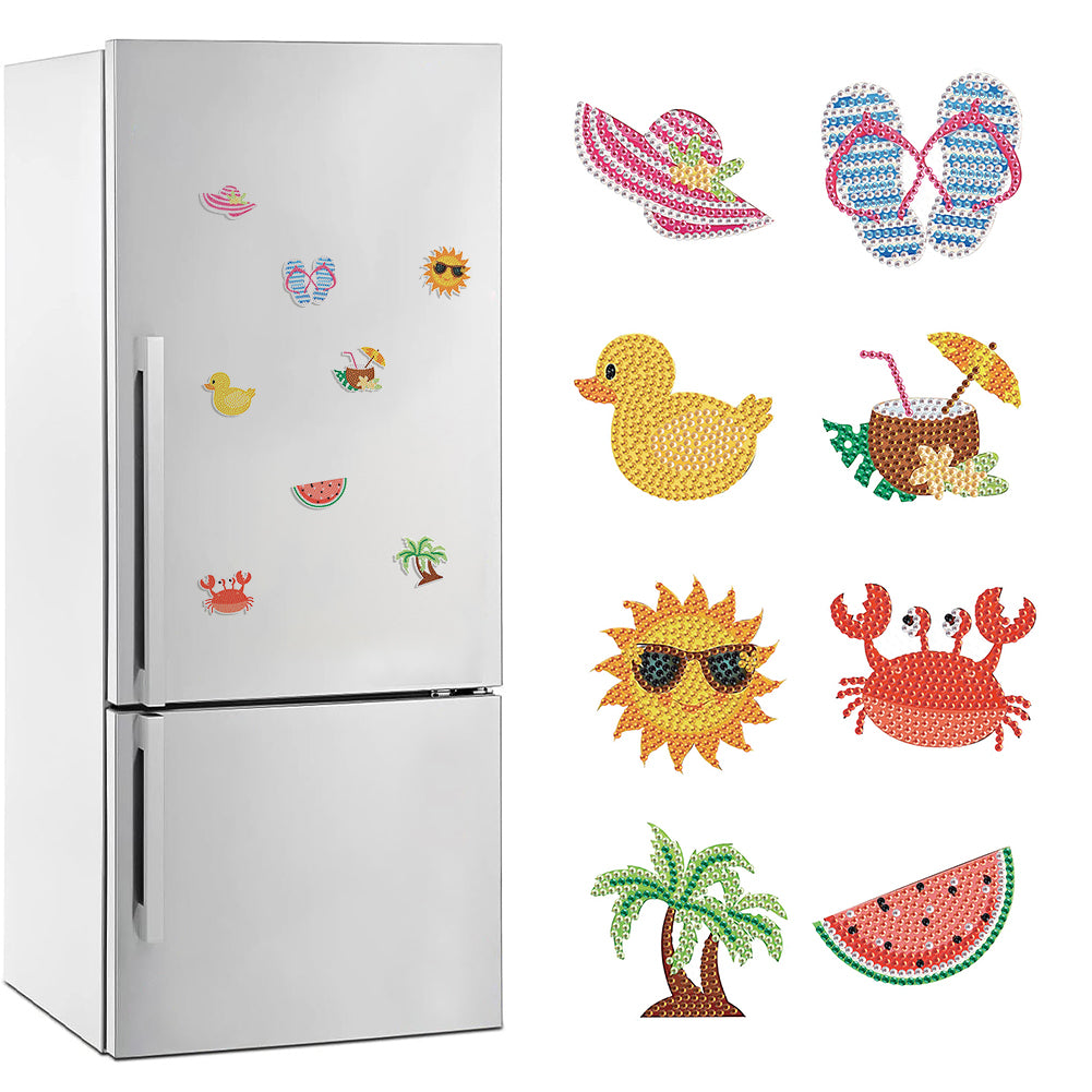 8Pcs Special Shape Seaside Vacation Diamond Painting Fridge Magnet for Beginner