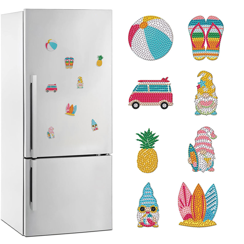 8Pcs Special Shape Summer Beach Diamond Painting Fridge Magnet for Home Decor
