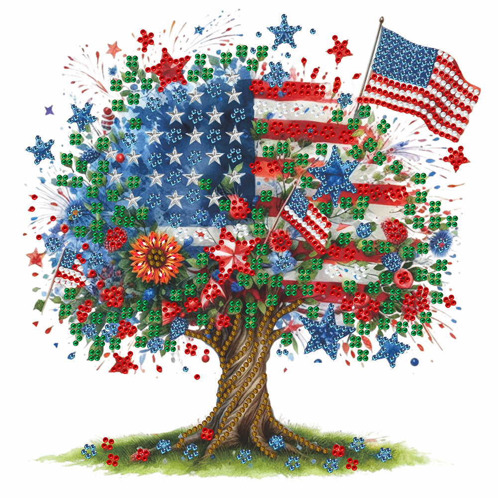 Diamond Painting - Partial Special Shaped - Independence Day tree (30*30CM)
