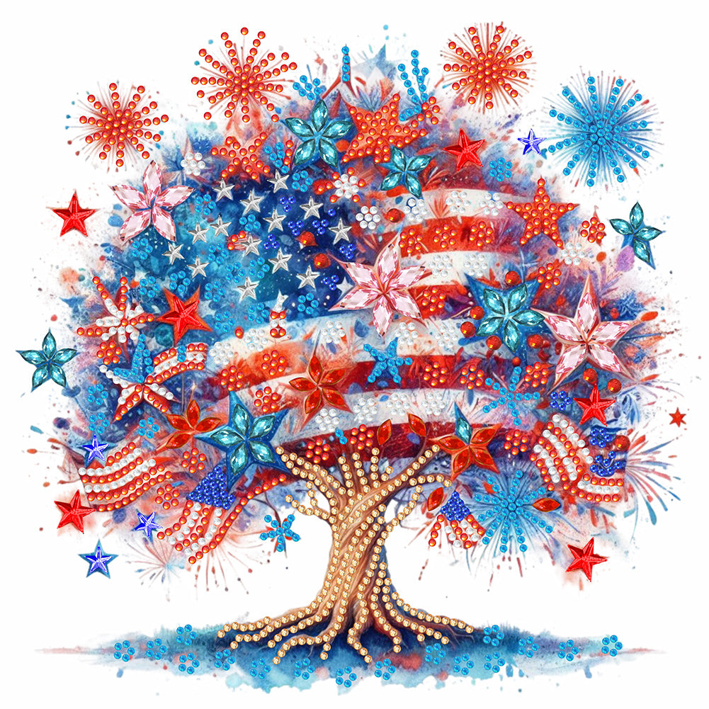 Diamond Painting - Partial Special Shaped - Independence Day tree (30*30CM)