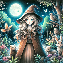 Load image into Gallery viewer, AB Diamond Painting - Full Round - Little witch under the moon (40*40CM)
