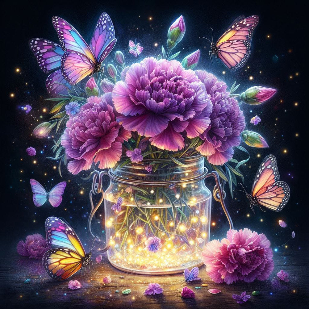 Diamond Painting - Full Round - Purple flowers and butterflies (40*40CM)