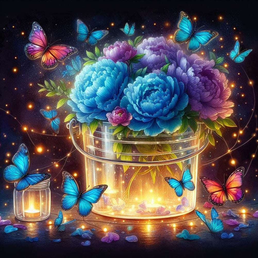 Diamond Painting - Full Round - Flowers and butterflies (40*40CM)