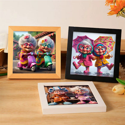 4pcs Round Diamond Painting Set - Funny old lady (30*30CM)