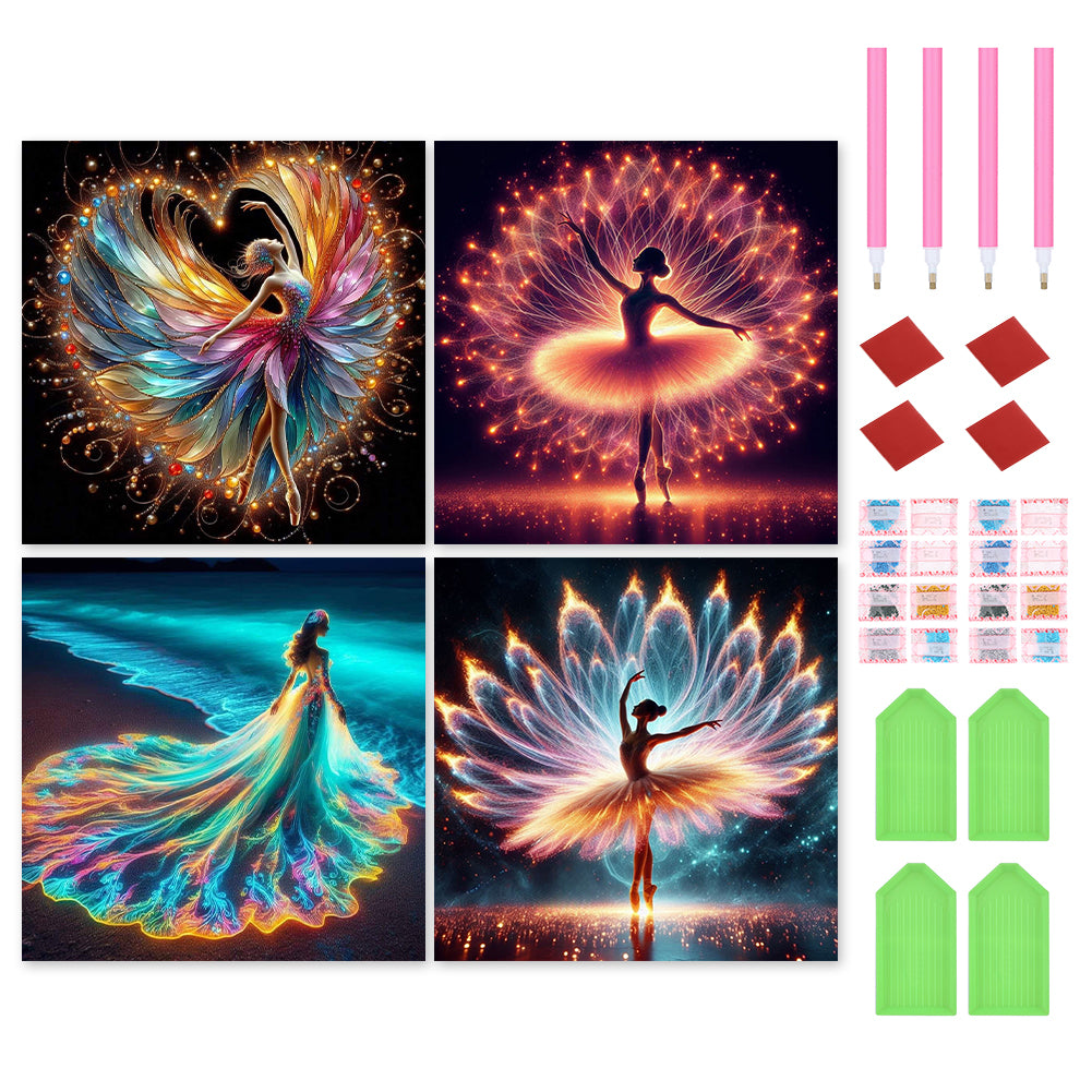 4pcs Round Diamond Painting Set - Ballet girl (30*30CM)