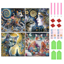Load image into Gallery viewer, 4pcs Partial Special Diamond Painting Set - Dream girl and kitten (30*30CM)
